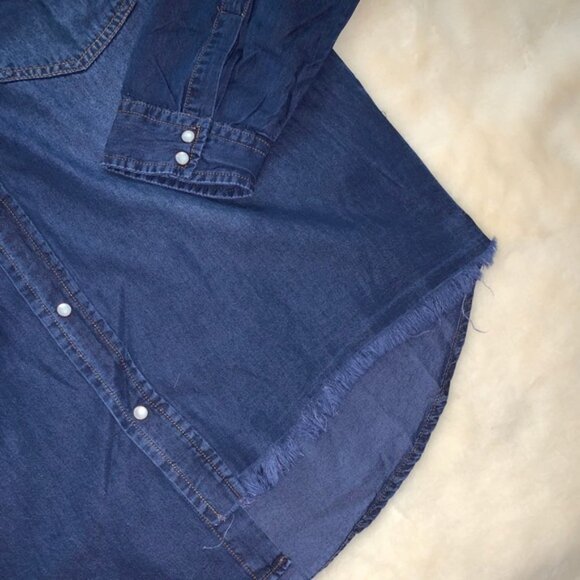 Revolve One Teaspoon Denim Button Down front Jean Shirt Chambray Dark wash XS - Picture 9 of 16